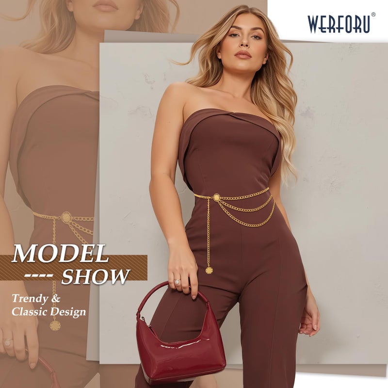 WERFORU Women Metal Waist Chain Belt Multilayer Gold Chain Belts for Women Western Chain Waistbelts for Dress - Image 5