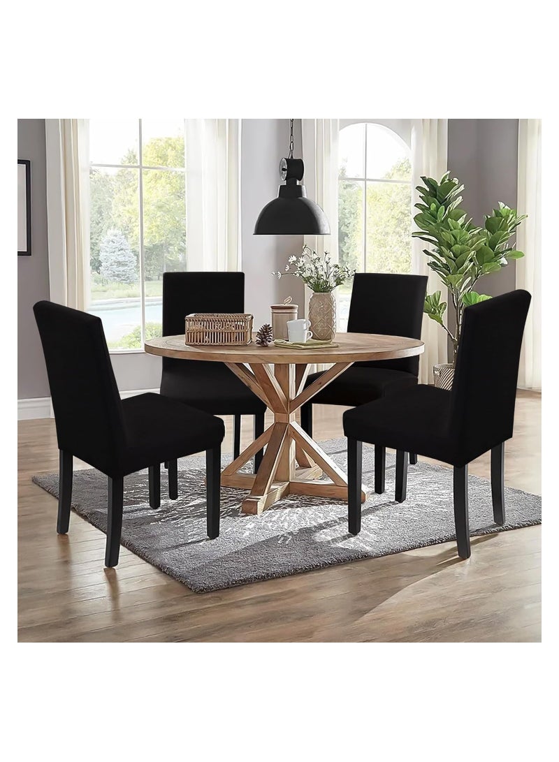 4 PCS Chair Cover Stretch Dining Chair Covers Removable Washable Home Chair Hotel Restaurant Chair Cover Four Seasons Universal Chair Cover for Dining Room, Banquet，Hotel(Black)  - Image 3