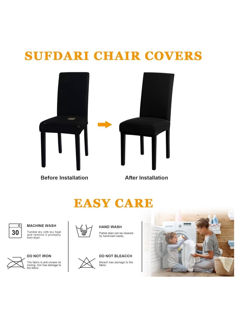 4 PCS Chair Cover Stretch Dining Chair Covers Removable Washable Home Chair Hotel Restaurant Chair Cover Four Seasons Universal Chair Cover for Dining Room, Banquet，Hotel(Black)  - Image 4