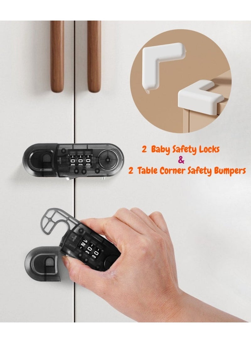 SUNKKQ 2 Pack Child Proof Cabinet and Fridge Locks, **2 Table Corner Safety Bumpers Included**, Baby Safety Locks with Strong Adhesive for Cabinets, Drawers, Refrigerator, Oven and Doors – Easy Install, Durable Childproofing for Kids - Image 1