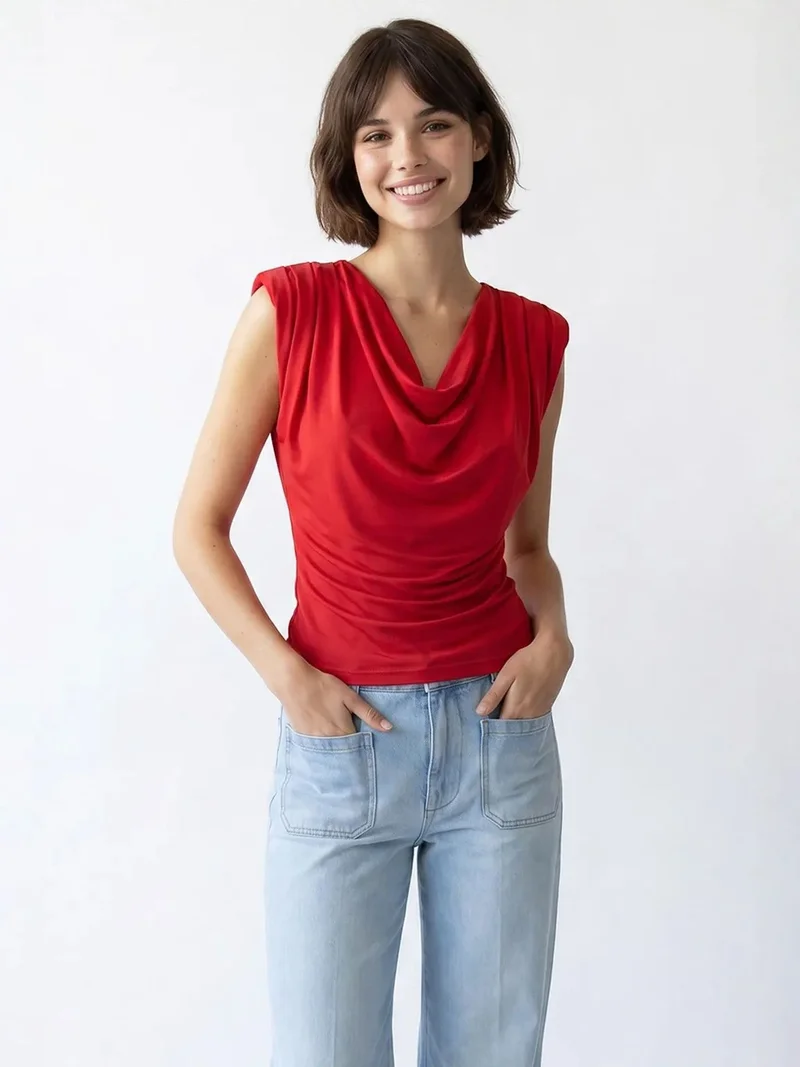 ميكسراي MIXRAY Sleeveless Cowl Neck Blouse