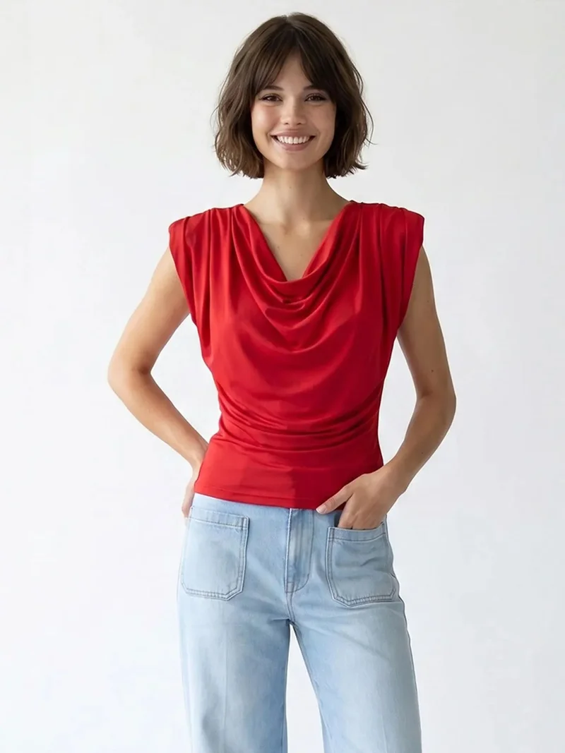 ميكسراي MIXRAY Sleeveless Cowl Neck Blouse