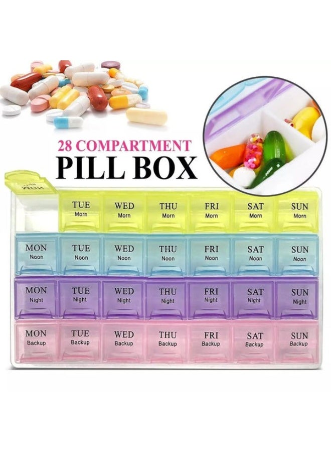 Large 7-Day Weekly Pill Organizer – 4 Times a Day Medicine Box with Moisture-Resistant Compartments, Portable Travel-Friendly Pill Case for Tablets, Vitamins, Supplements, and Candy, Bright Colorful Design, Easy to Use and Clean - Image 2