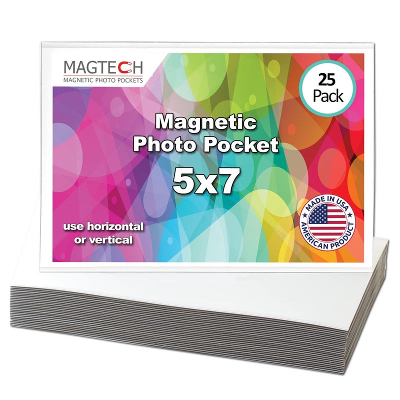 Magtech Magtech Magnetic Photo Pocket Picture Frame White Holds 5 x 7 Inches Photos 25 Pack Made in the USA 15725 