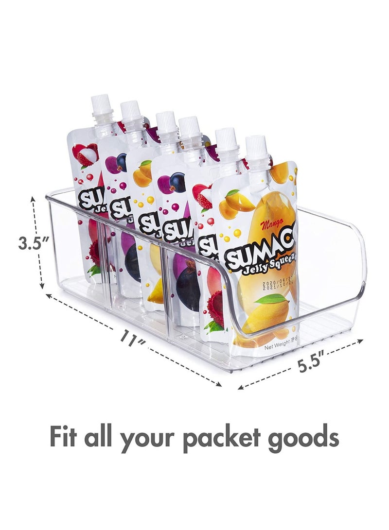MIXDE 4 Pack Food Packet Organizer Bins, Plastic Clear Pantry Bins for Holding Seasoning Packets, Spice Packets, Pouches, Snacks in Kitchen, Cabinets or Countertop, with 2 Removable Dividers  - Image 5