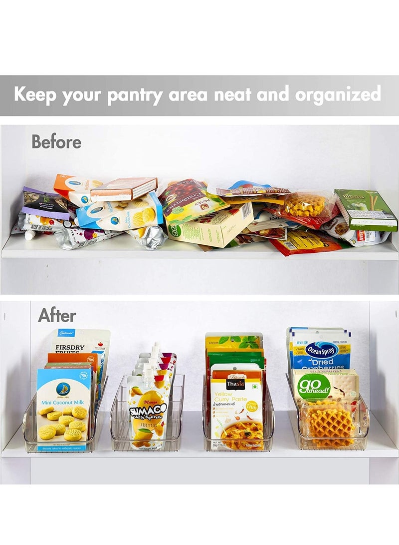 MIXDE 4 Pack Food Packet Organizer Bins, Plastic Clear Pantry Bins for Holding Seasoning Packets, Spice Packets, Pouches, Snacks in Kitchen, Cabinets or Countertop, with 2 Removable Dividers  - Image 4