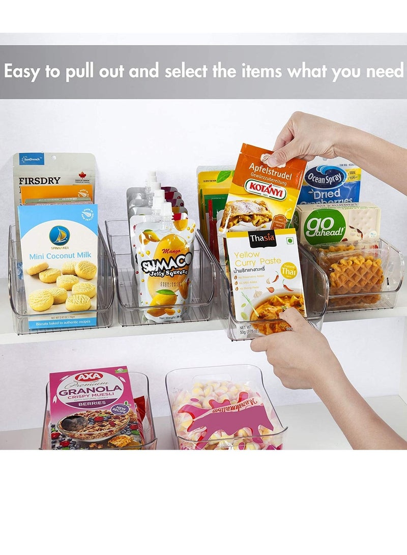 MIXDE 4 Pack Food Packet Organizer Bins, Plastic Clear Pantry Bins for Holding Seasoning Packets, Spice Packets, Pouches, Snacks in Kitchen, Cabinets or Countertop, with 2 Removable Dividers  - Image 2