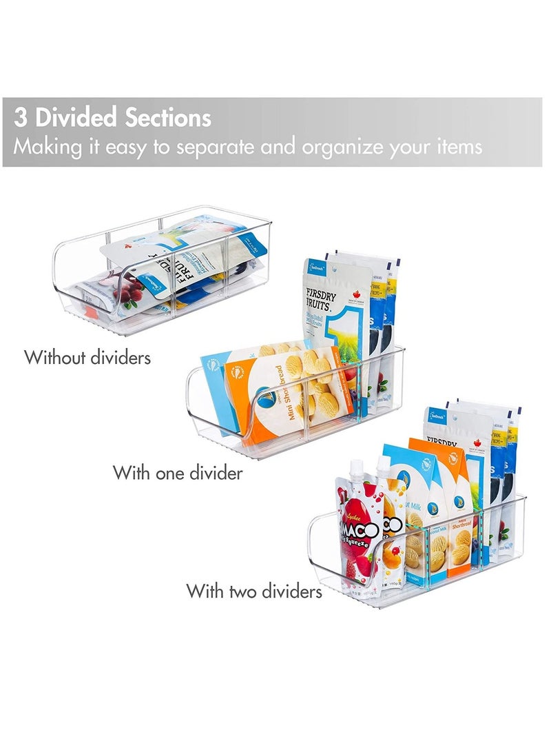MIXDE 4 Pack Food Packet Organizer Bins, Plastic Clear Pantry Bins for Holding Seasoning Packets, Spice Packets, Pouches, Snacks in Kitchen, Cabinets or Countertop, with 2 Removable Dividers  - Image 3