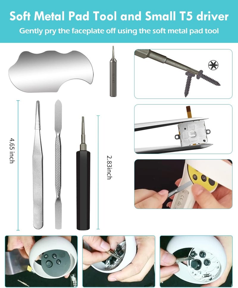 OLCLSS Joystick Replacement Kit for Oculus Quest 2 Controller, Accessories for Oculus Quest 2 Controller and Meta Quest 2 Controller, Include 2 Joysticks, T5 Screwdriver, Tweezer, Pry Tool, 4 Caps - Image 4