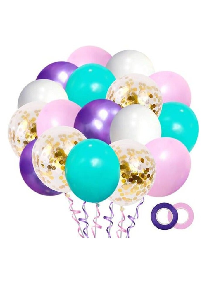 Promass Unicorn Mermaid Latex Balloons 50Pack,12 Inch Gold Confetti Party Balloons,