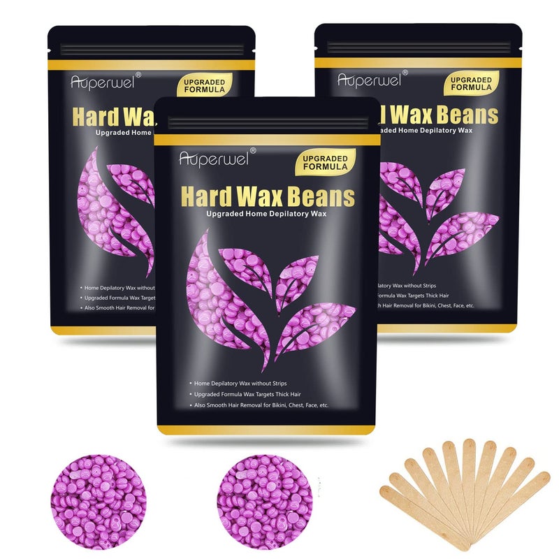 Wax Beads for Hair Removal 105oz Upgraded Formula Painless Hard Wax Beans Waxing Beads for Face Eyebrow Brazilian Bikini Refill 3 Packs with 10pcs Applicators 3 Violet