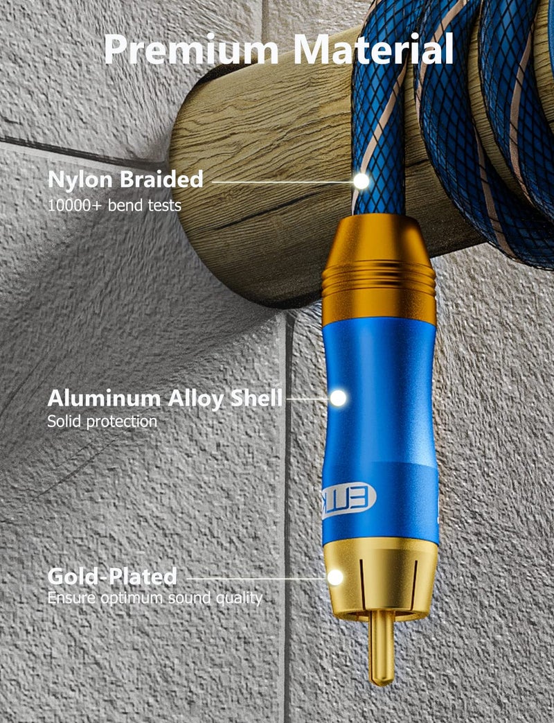 EMK Subwoofer Cable (3.3 ft/1m) -Digtal Coaxial/Subwoofer Cable Dual Shielded with Gold Plated RCA to RCA Connectors -Top Blue Series - Image 2