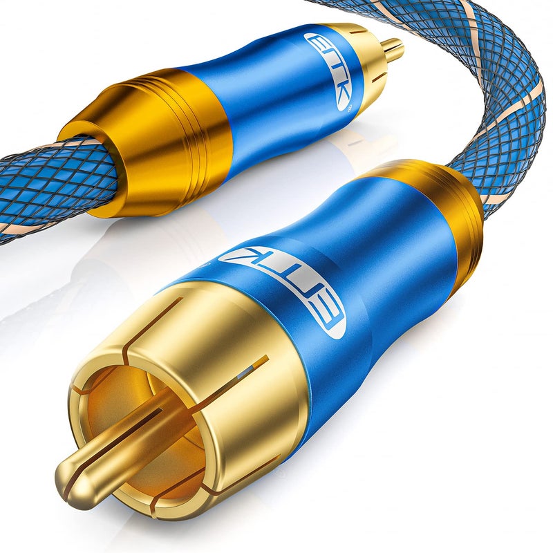 EMK Subwoofer Cable (3.3 ft/1m) -Digtal Coaxial/Subwoofer Cable Dual Shielded with Gold Plated RCA to RCA Connectors -Top Blue Series - Image 1