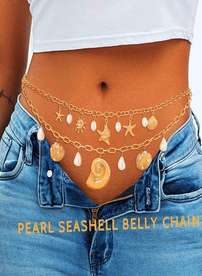 ELABEST Seashell Waist Chain Gold Big Starfish Pearl Summer Beach Belly Chain Jewelry for Women (Pearl Conch) - Image 4