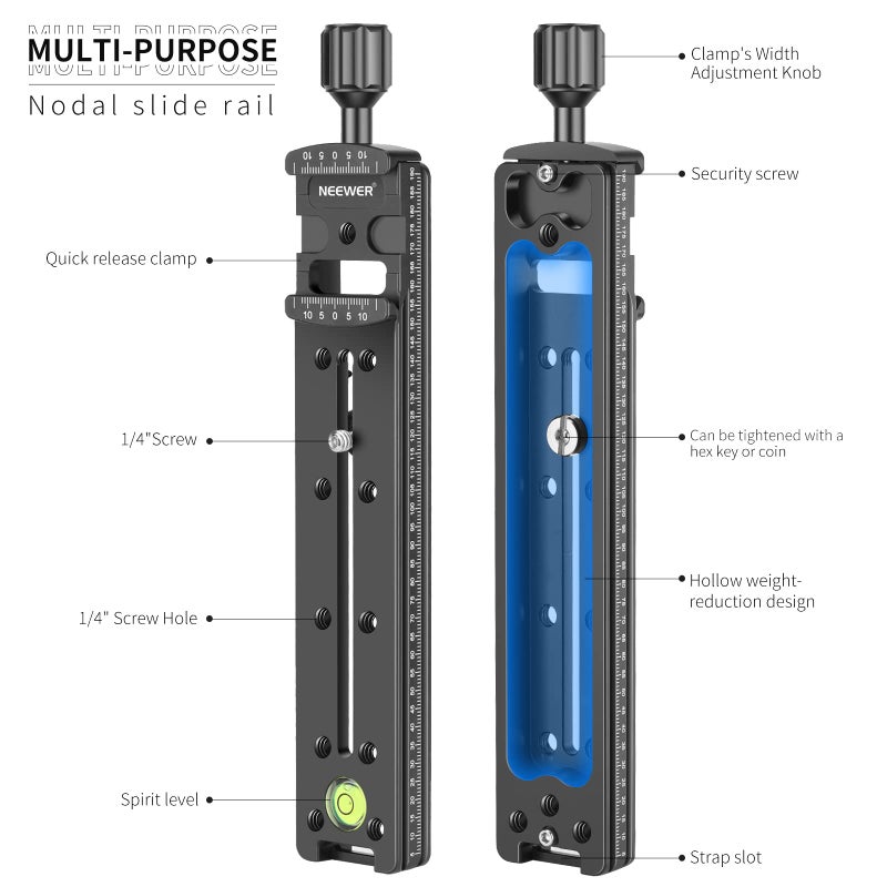 Neewer 200mm Professional Rail Nodal Slide Metal Quick Release Clamp for Camera - Image 3