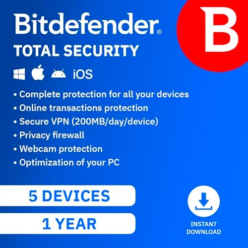 Bitdefender Total Security - 5 Devices | 1 year Subscription | PC/Mac | Activation Code by email - Image 1