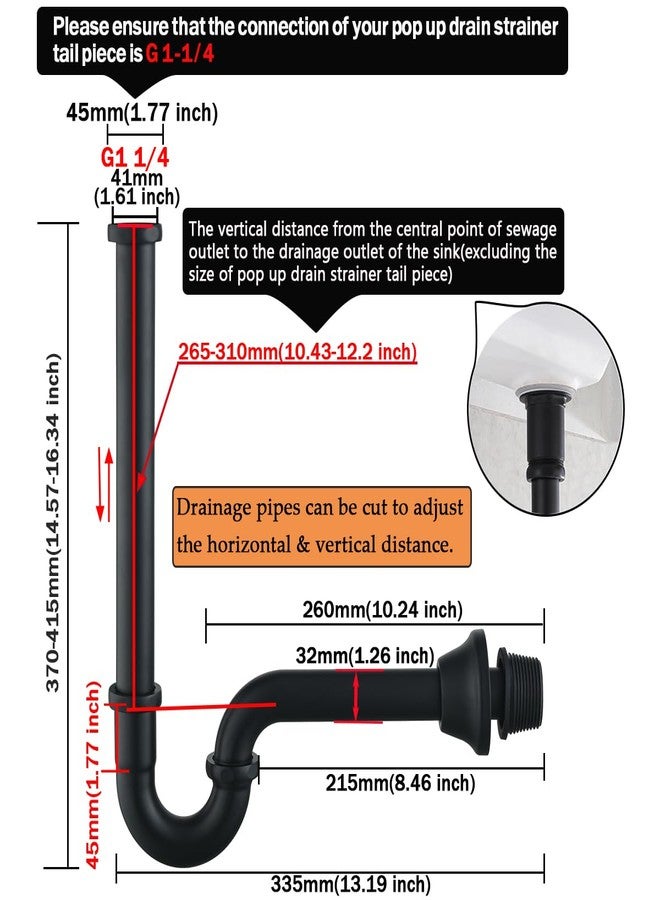RANDOM Matte Black P Trap Bathroom Sink U-Shape 1-1/4 inch Sink Trap with Slip Joint Extension Tube,Adjustable Height Sink Waste Drain Bottle P-Trap Kit,Brass Basin Sink Plumbing.RD83555MB-L - Image 2