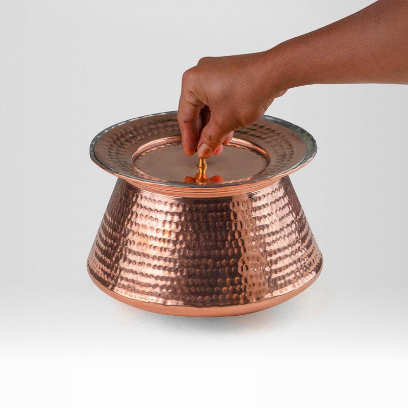 Healthsmith Healthsmith Pure Copper Handi for Cooking, Copper Utensil with Tin Lining and Lid, Hammered Cookware,Volume- 4 litres  - Image 2