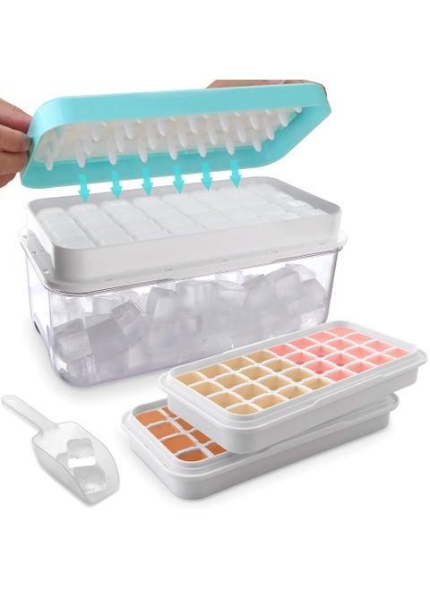 Ice Trays for Freezer with Lid and BinIce Cube Trays for Freezer with 2 TraysEasy Release 64 Pcs Ice for Chilling Cocktails Whiskey Blue