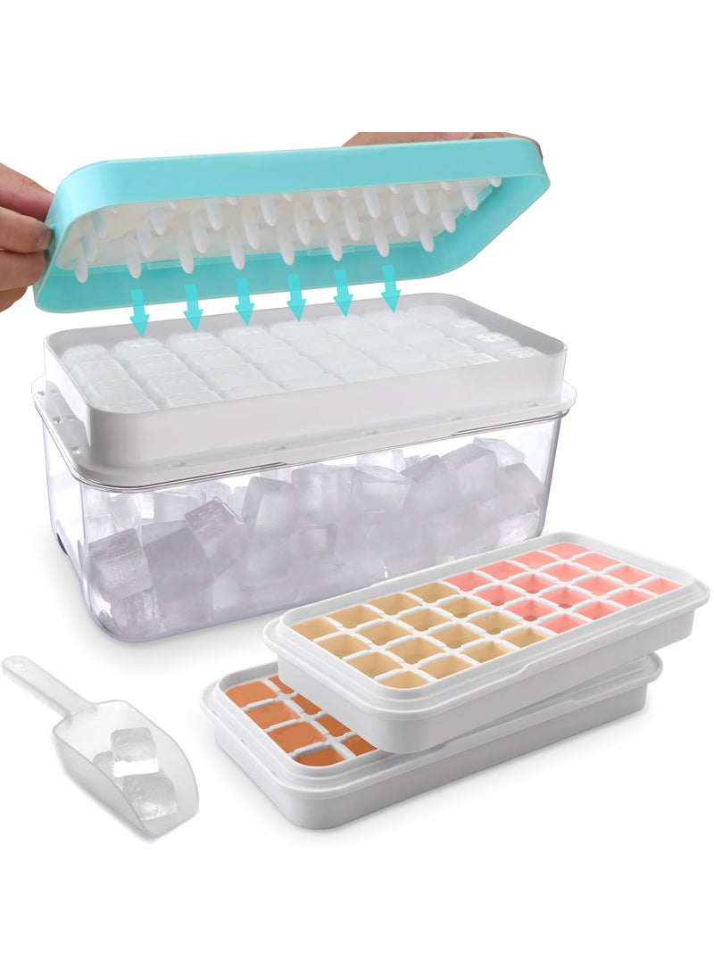 Techshare Ice Trays for Freezer with Lid and BinIce Cube Trays for Freezer with 2 TraysEasy Release 64 Pcs Ice for Chilling Cocktails Whiskey Blue 