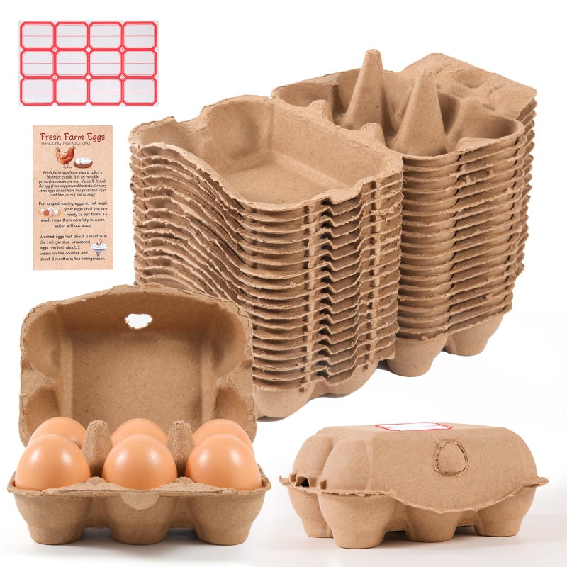 DecarDamai 40 Pack Half Dozen Egg Cartons Bulk 6 Count, Empty Natural Paper Pulp Egg Cartons Reusable, Strong Sturdy Design Made from Natural Cardboard. - Image 1