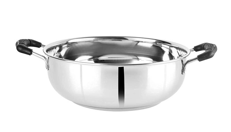 RJ kitchenware Store Stainless Steel Induction Compatible Stainless Steel Kadhai 3 LTR uses for Gas Stove Gas chulha Electric Gas and Induction - Image 1