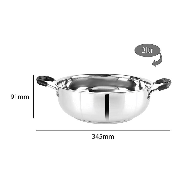 RJ kitchenware Store Stainless Steel Induction Compatible Stainless Steel Kadhai 3 LTR uses for Gas Stove Gas chulha Electric Gas and Induction - Image 3