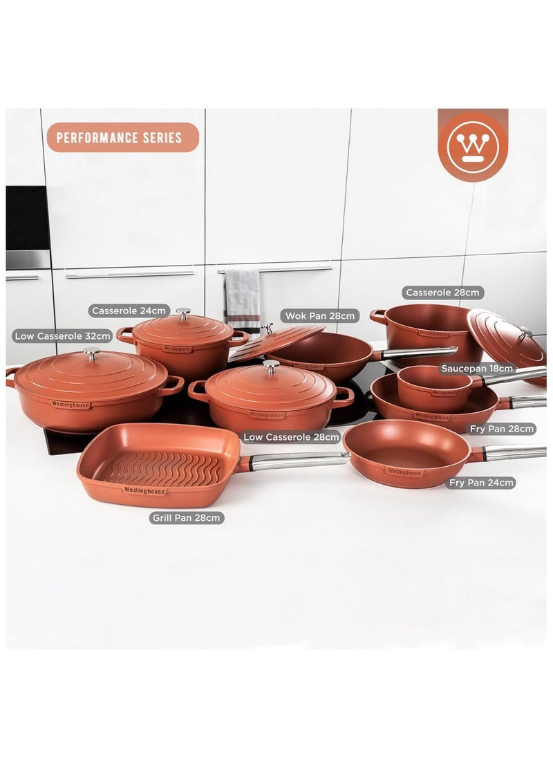 Westinghouse Westinghouse 28cm Non-Stick Ribbed Grill Pan Cast Aluminum with PPG QuanTanium Coating Stainless Steel Handle Induction & Oven Safe Orange  - Image 4