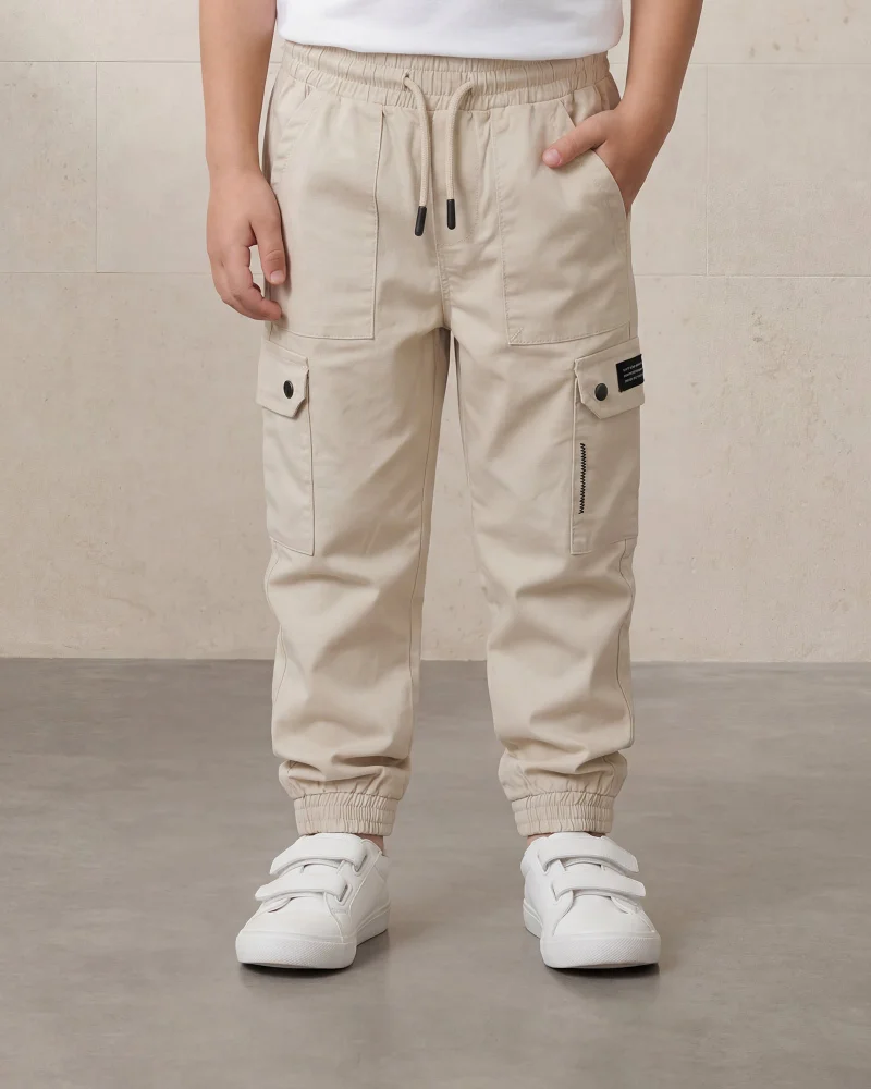 Redtag Boys Beige Cargo Pocket Joggers