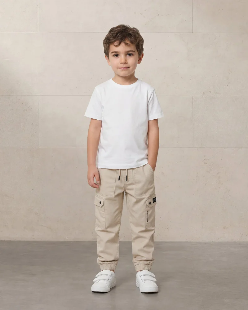 Redtag Boys Beige Cargo Pocket Joggers