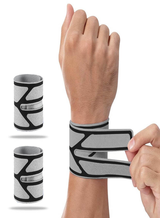 FVVWVV 2 Pack Wrist Brace for Right & Left Hand, Ultra-Thin Compression Wrist Band Adjustable Wrist Wrap for Tendonitis, Arthritis, Weightlifting, Sports (Gray, One Size) - Image 1