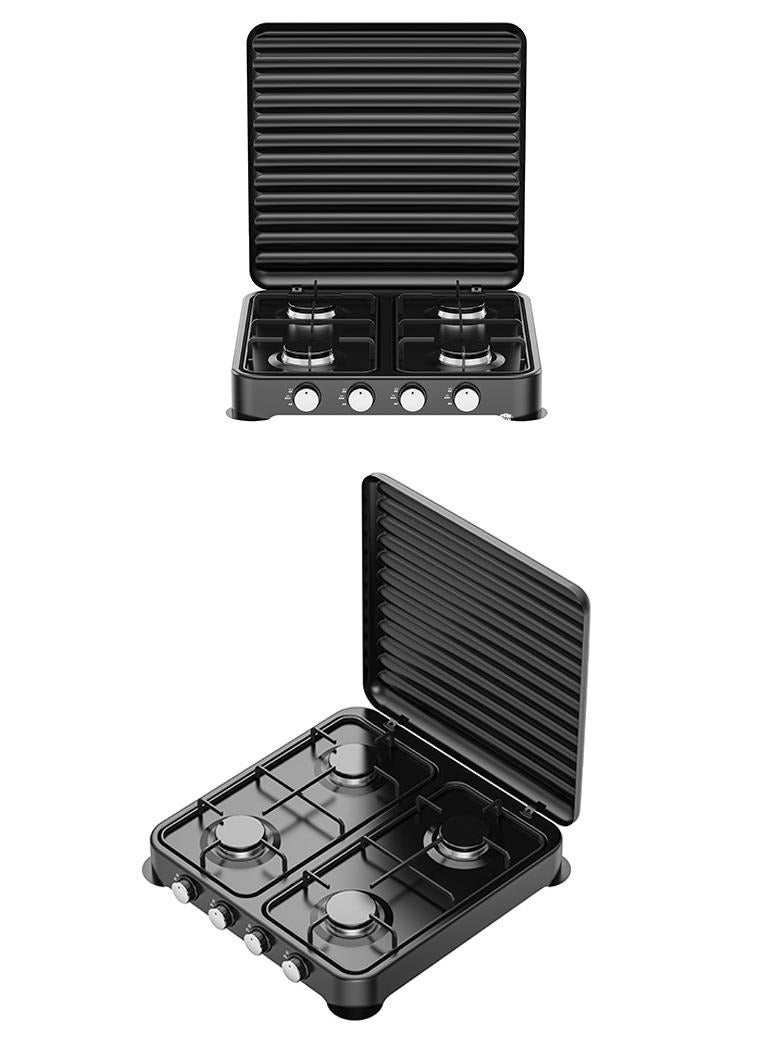موقد غاز ستارلوكس محمول للتخييم في الهواء الطلق مع موقد مدمج و4 شعلات للطهي نظام مطبخي للأجهزة المنزلية SGS-6004B (أسود) - Image 2