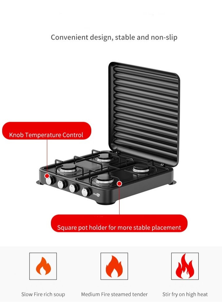 موقد غاز ستارلوكس محمول للتخييم في الهواء الطلق مع موقد مدمج و4 شعلات للطهي نظام مطبخي للأجهزة المنزلية SGS-6004B (أسود) - Image 5