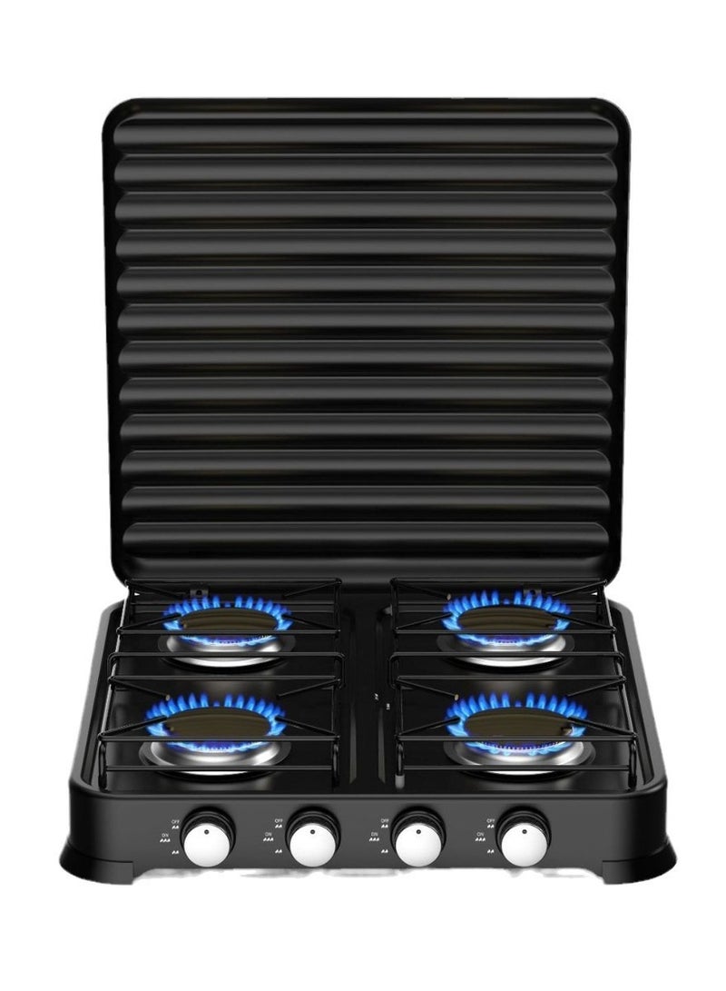 موقد غاز ستارلوكس محمول للتخييم في الهواء الطلق مع موقد مدمج و4 شعلات للطهي نظام مطبخي للأجهزة المنزلية SGS-6004B (أسود) - Image 1
