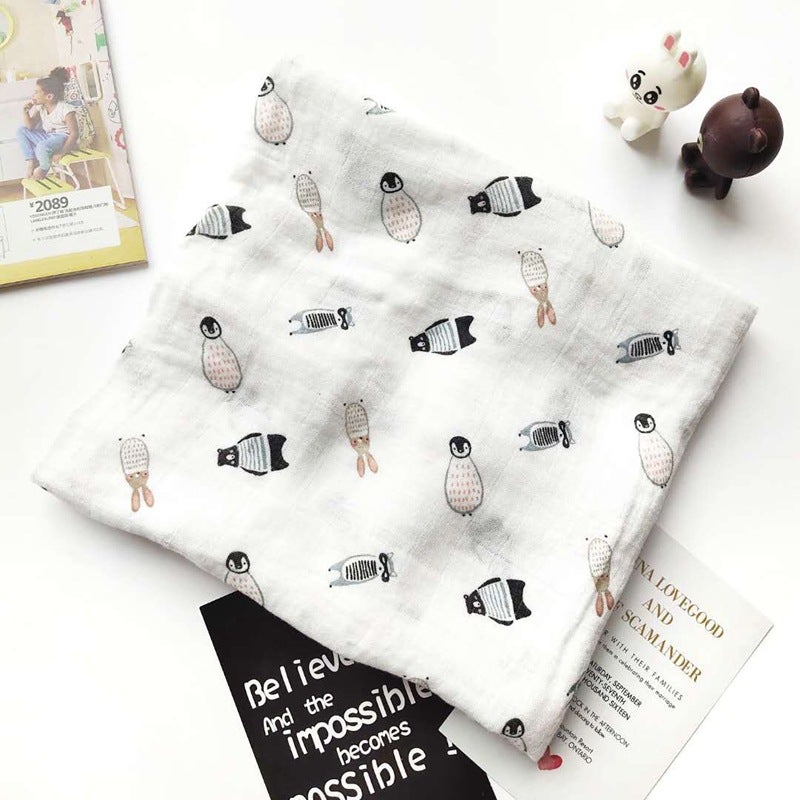 Baby Bamboo Cotton Coated Bamboo Fiber Blanket for Newborns 2/2-Layer Summer Thin Cover Blanket for Baby Carriage Q penguin 