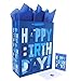 wishinside 165 Extra Large Blue Gift Bags Set with Greeting Card and Tissue Papers Blue Happy Birthday for Mens Birthday Party Kids Parties Baby Shower or Baby Boy 165x55x126 1 Pcs - Image 1