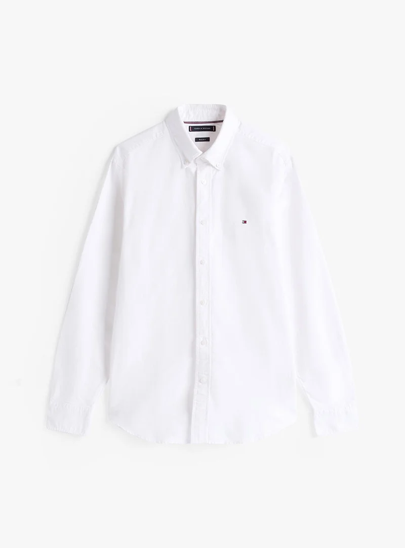 Tommy Hilfiger Opthic White Regular Fit Flag Embroidery Oxford Shirt for Men | Best Price UAE