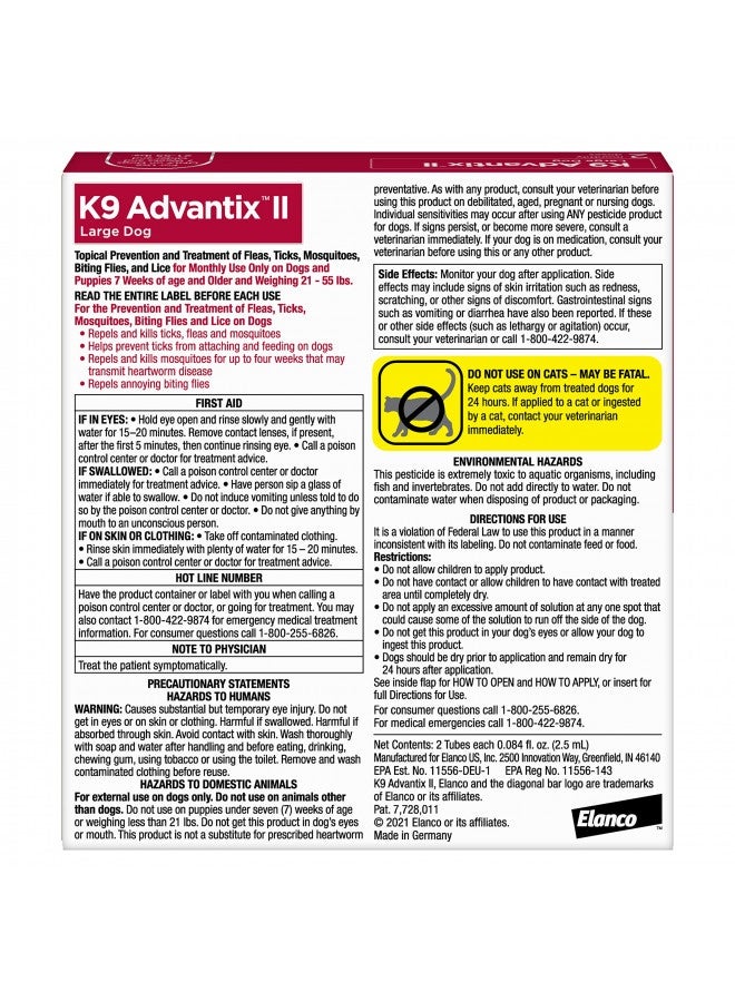 Elanco K9 Advantix Ii Large Dog Vet-Recommended Flea, Tick And Mosquito Treatment And Prevention | Dogs 21-55 Lbs. | 2-Mo Supply  - Image 1