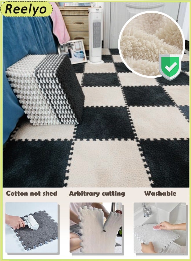Reelyo 24 Pcs Interlocking Foam Mats Fluffy Carpet Tiles Plush Area Rug Interlocking Floor Tiles Soft Baby Playmat Puzzle Floor Mat - Image 1