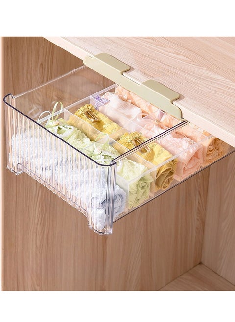 12 Cells No Drilling Clear Under Shelf Drawer Organizer, Hanging Style Self, Under Desk Drawers, Underwear Storage Drawer, Sock Storage Box with Removable Compartment