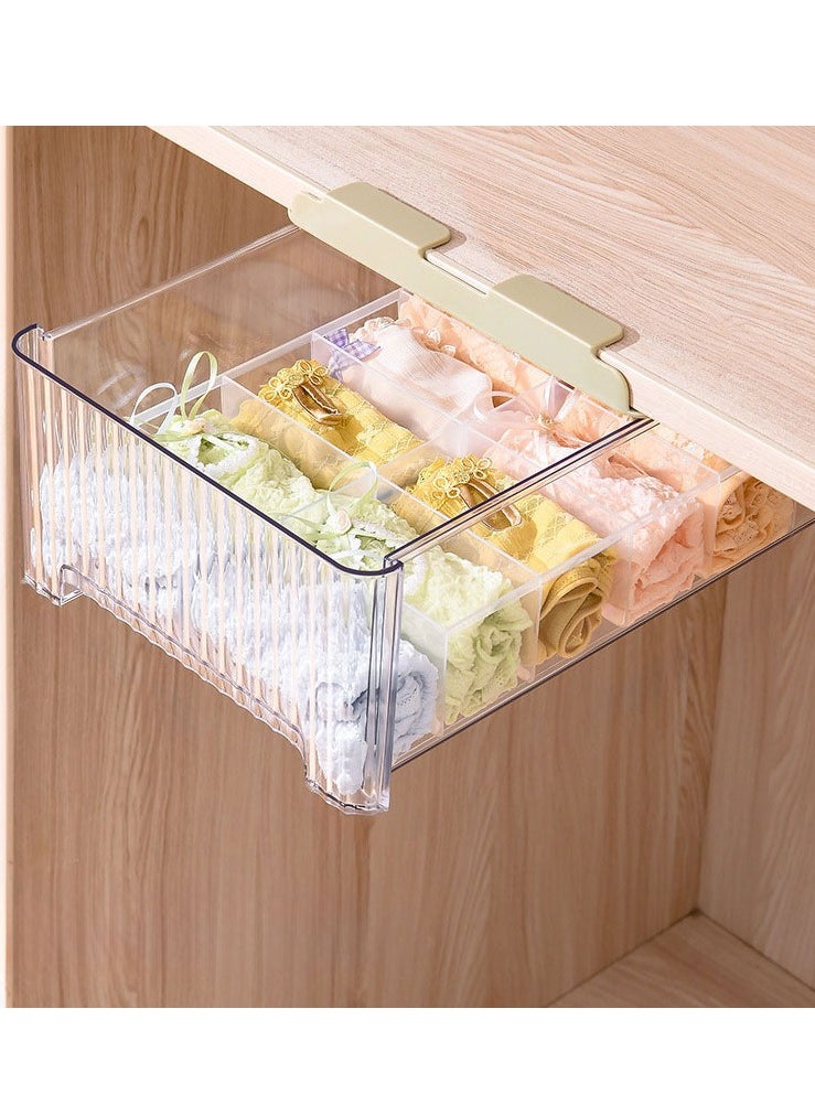 XiuWoo - 12 Cells No Drilling Clear Under Shelf Drawer Organizer, Hanging Style Self, Under Desk Drawers, Underwear Storage Drawer, Sock Storage Box with Removable Compartment - Image 1