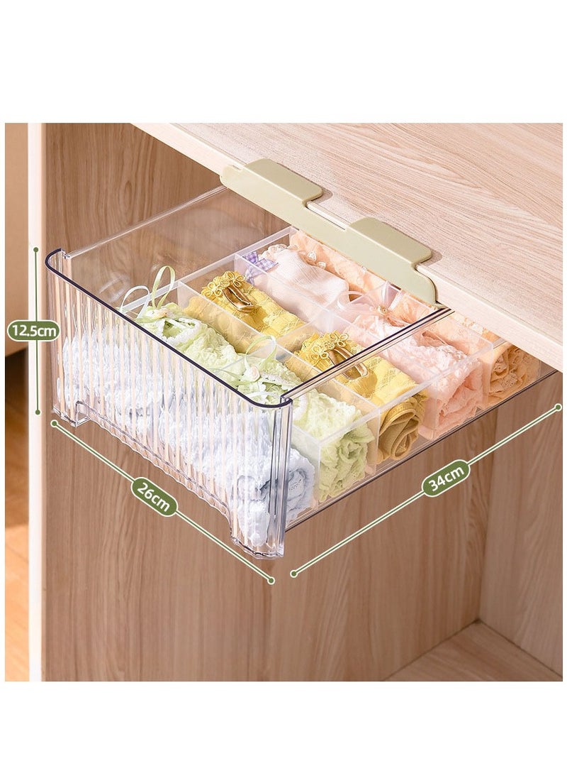 XiuWoo - 12 Cells No Drilling Clear Under Shelf Drawer Organizer, Hanging Style Self, Under Desk Drawers, Underwear Storage Drawer, Sock Storage Box with Removable Compartment - Image 1