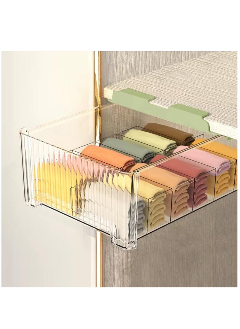 XiuWoo - 12 Cells No Drilling Clear Under Shelf Drawer Organizer, Hanging Style Self, Under Desk Drawers, Underwear Storage Drawer, Sock Storage Box with Removable Compartment - Image 1
