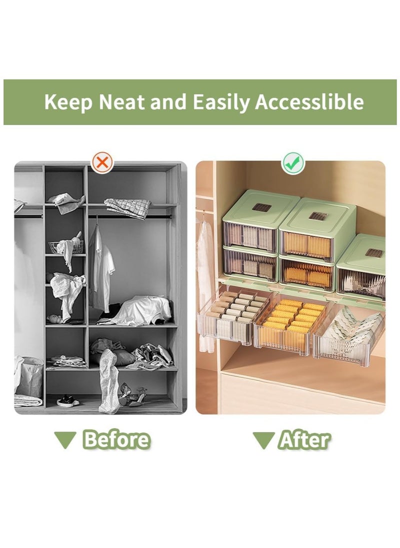 XiuWoo - 12 Cells No Drilling Clear Under Shelf Drawer Organizer, Hanging Style Self, Under Desk Drawers, Underwear Storage Drawer, Sock Storage Box with Removable Compartment - Image 1