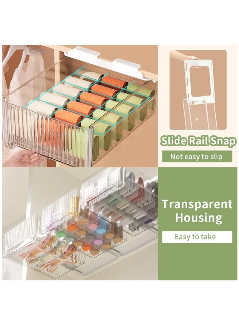 XiuWoo - 12 Cells No Drilling Clear Under Shelf Drawer Organizer, Hanging Style Self, Under Desk Drawers, Underwear Storage Drawer, Sock Storage Box with Removable Compartment - Image 1