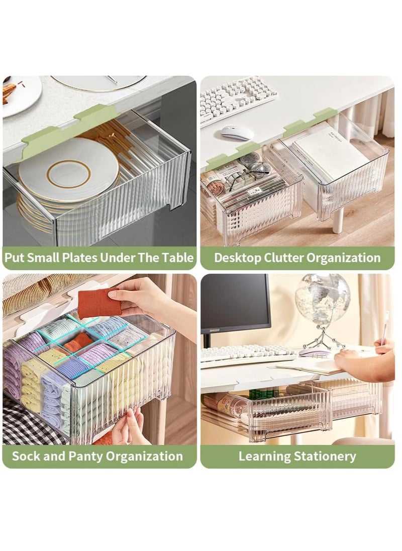 XiuWoo - 12 Cells No Drilling Clear Under Shelf Drawer Organizer, Hanging Style Self, Under Desk Drawers, Underwear Storage Drawer, Sock Storage Box with Removable Compartment - Image 1
