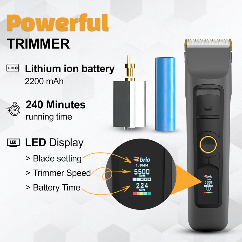Brio Beardscape V2 Beard Trimmer for Men Professional with Low Friction Ceramic Blade, Cordless Professional Hair Trimmer for Barbers with 4 Hrs of Long Battery Timing, Ideal for Beard & Body (Gray) - Image 5