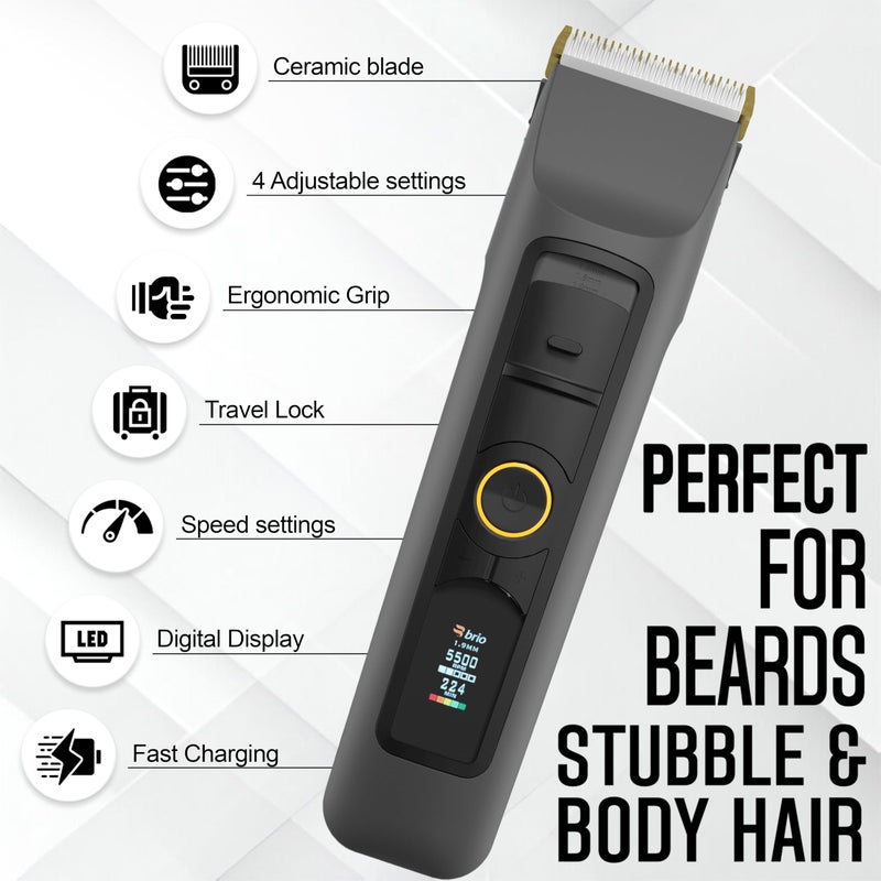 Brio Beardscape V2 Beard Trimmer for Men Professional with Low Friction Ceramic Blade, Cordless Professional Hair Trimmer for Barbers with 4 Hrs of Long Battery Timing, Ideal for Beard & Body (Gray) - Image 4