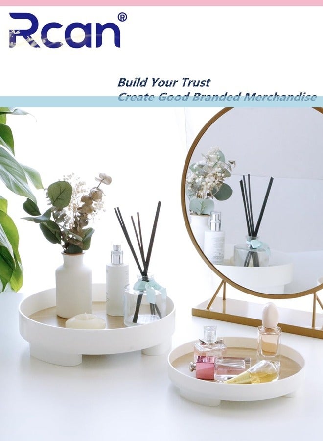 Rcan 2 Pack Round Bathroom Tray White Decorative Tray Dispenser Plate Serving Trays Pedestal Tray Vanity Trays Skincare Organizer - Image 1