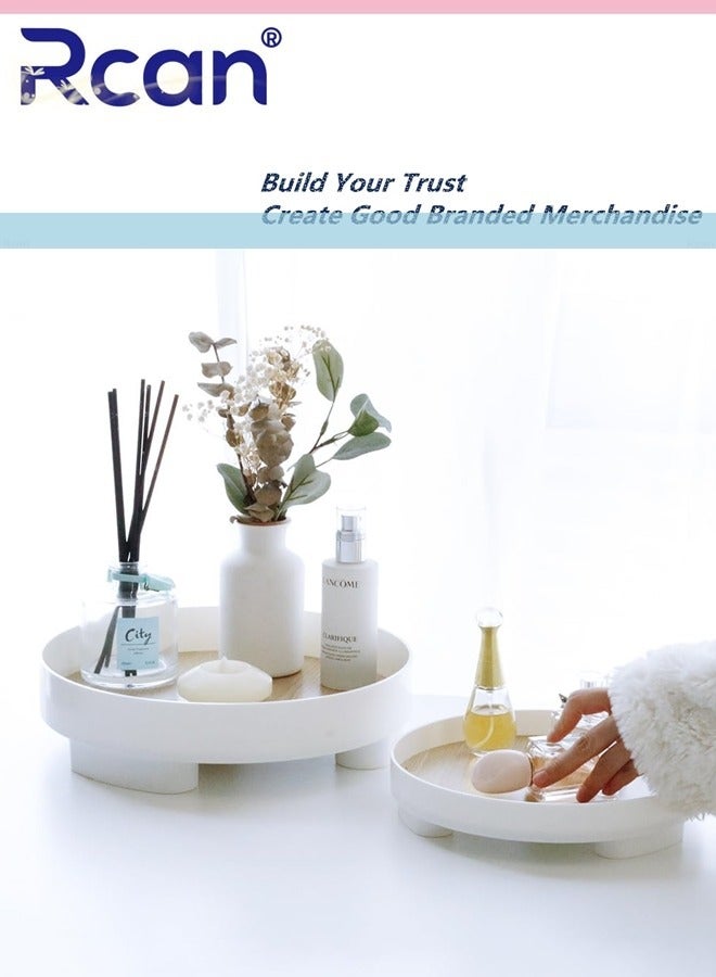 Rcan 2 Pack Round Bathroom Tray White Decorative Tray Dispenser Plate Serving Trays Pedestal Tray Vanity Trays Skincare Organizer - Image 2